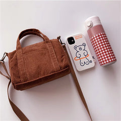 Mini Corduroy Shoulder Bag Women's Handbag Casual Purse Canvas Totes
