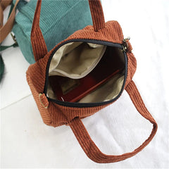 Mini Corduroy Shoulder Bag Women's Handbag Casual Purse Canvas Totes