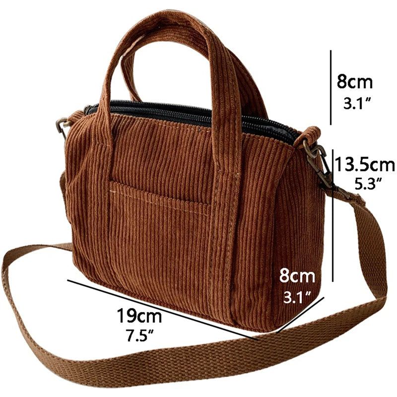 Mini Corduroy Shoulder Bag Women's Handbag Casual Purse Canvas Totes