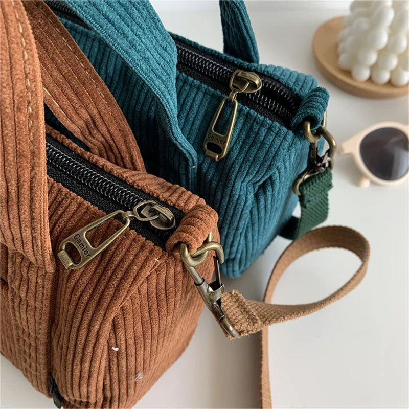 Mini Corduroy Shoulder Bag Women's Handbag Casual Purse Canvas Totes