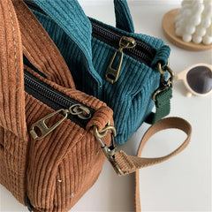 Mini Corduroy Shoulder Bag Women's Handbag Casual Purse Canvas Totes