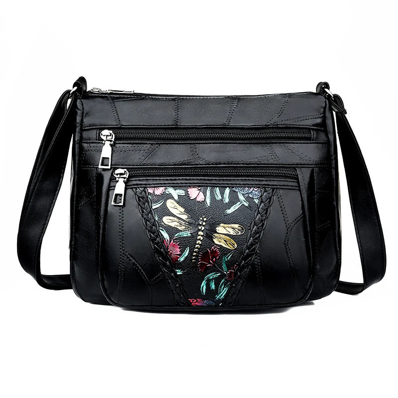 Women Messenger Shoulder Handbags with Flowers Multi-pocket Crossbody