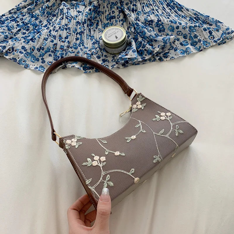 Floral Stitching Shoulder Bag Soft PU Leather Beach Handbag Girls Tote Bag