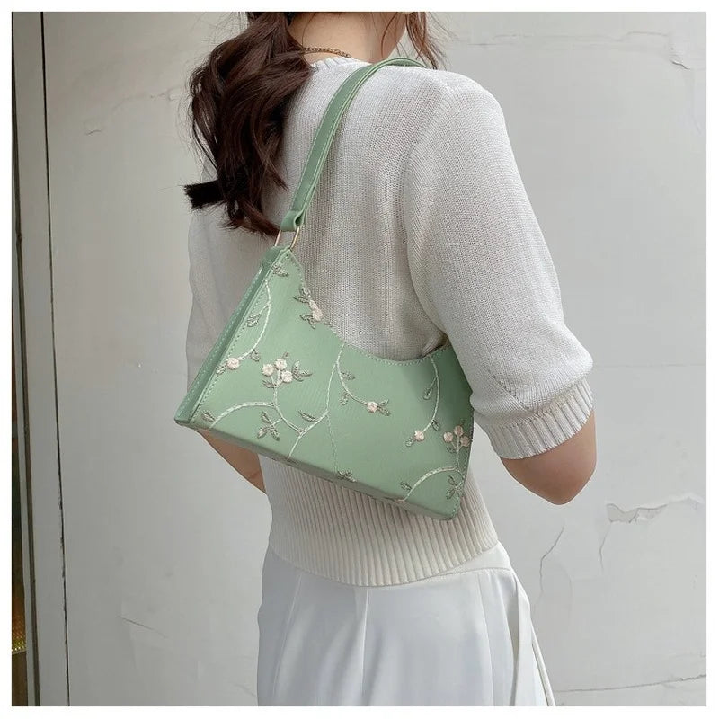 Floral Stitching Shoulder Bag Soft PU Leather Beach Handbag Girls Tote Bag