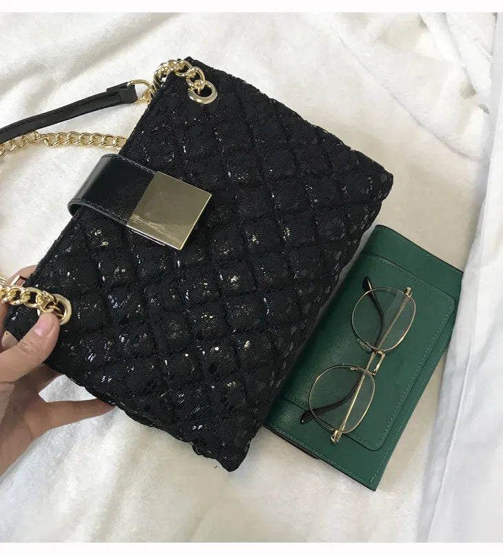 Lace Women's Handbag Diamond Pattern Chain Shoulder Bag for Women's Totes
