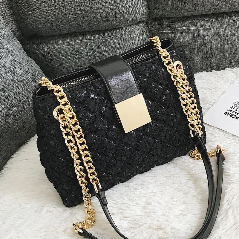 Lace Women's Handbag Diamond Pattern Chain Shoulder Bag for Women's Totes