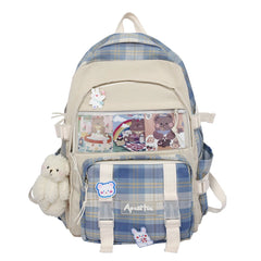 Plaid Print Double Shoulder Backpack