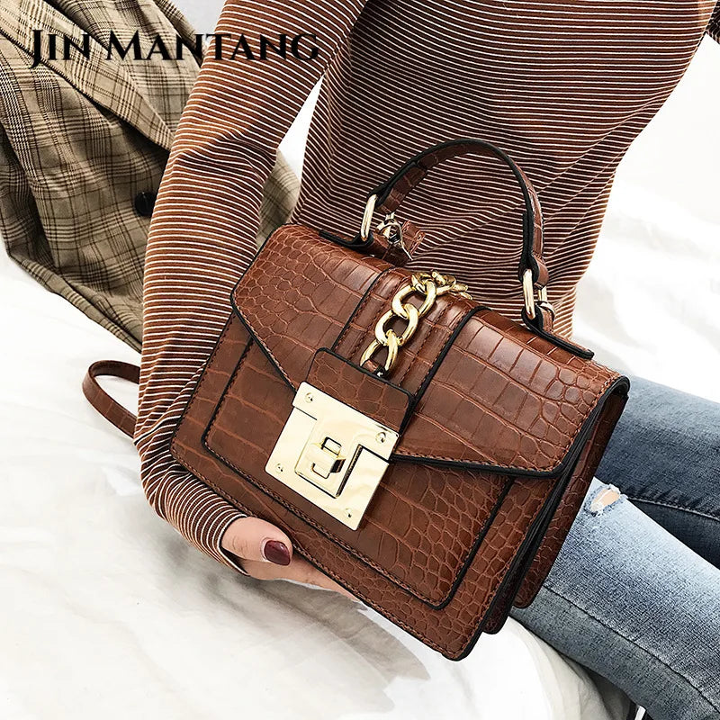 Crocodile Leather Should Messenger Bag Handbag
