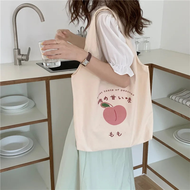 Fruit Pattern Canvas Shoulder Bag Tote