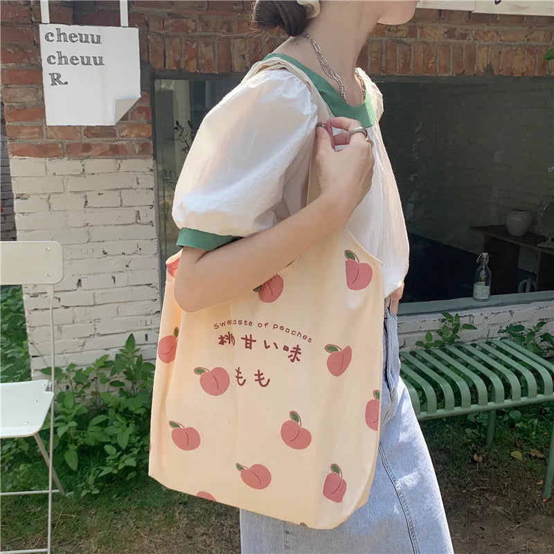 Fruit Pattern Canvas Shoulder Bag Tote