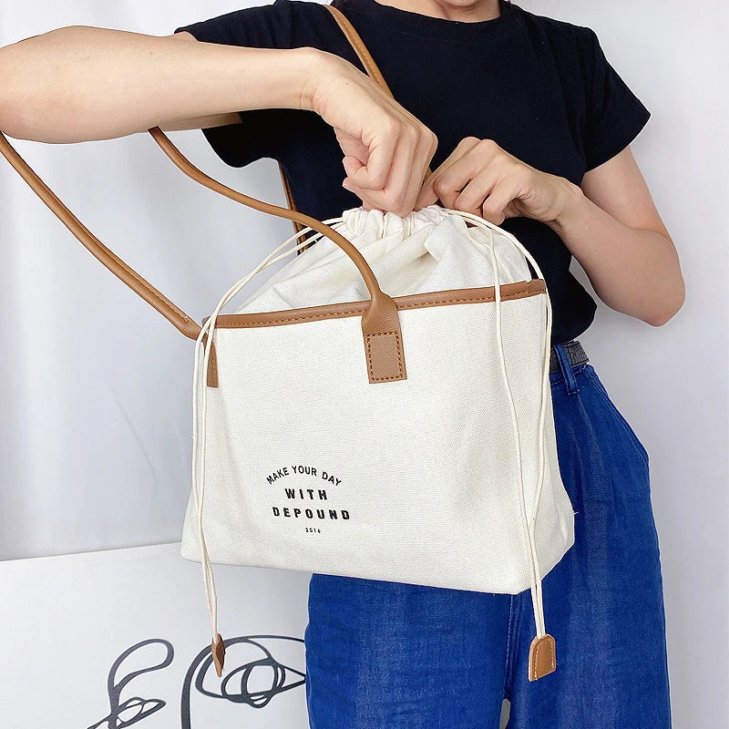 Retro Canvas Shoulder Bag with PU Stitching for Women