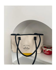 Retro Canvas Shoulder Bag with PU Stitching for Women