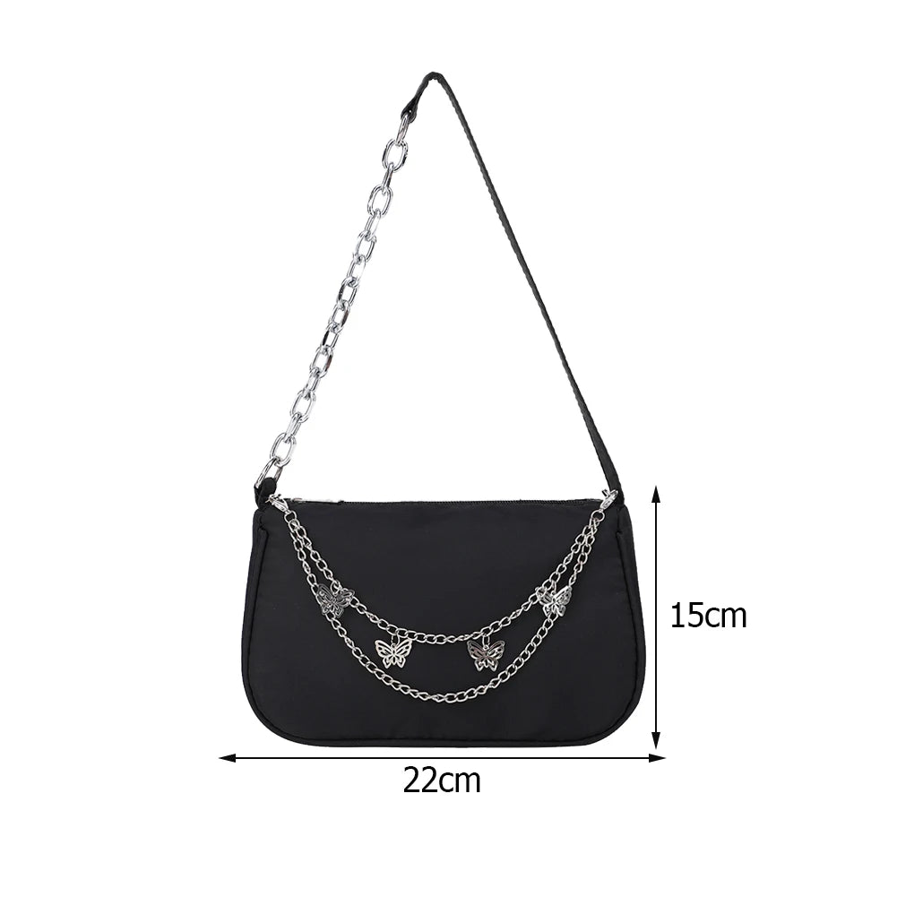 Casual Nylon Shoulder Bag with Butterfly Chain