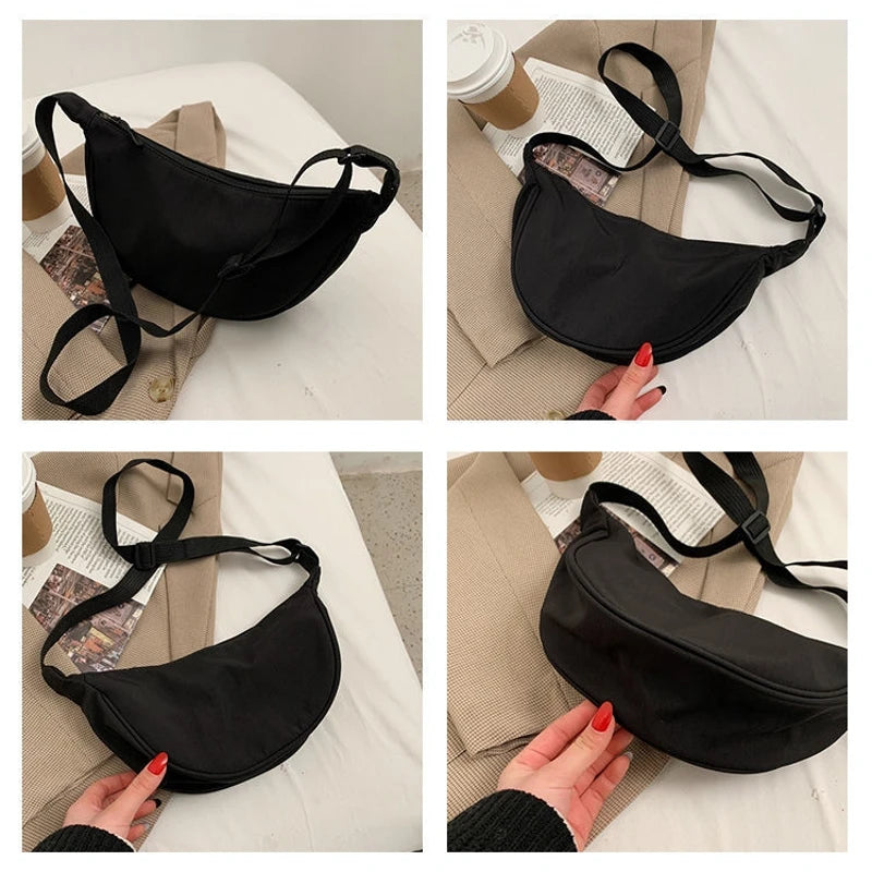 Ladies Casual Nylon Shoulder Bags Female Solid Zipper Underarm Crossbody Bag