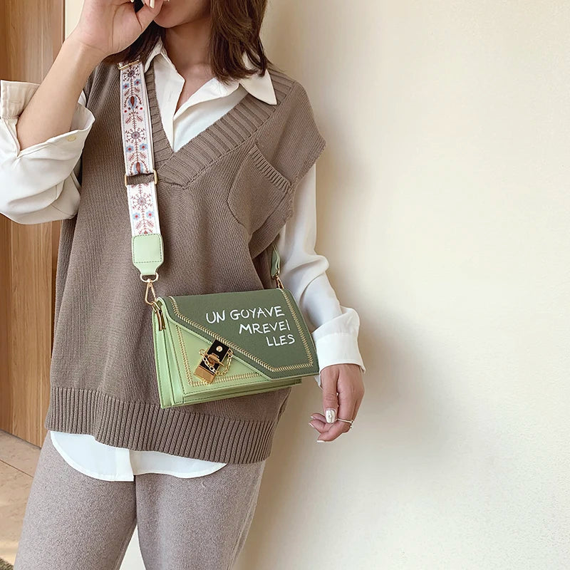 Women's Small Leather Crossbody Bag with Wide Shoulder Strap