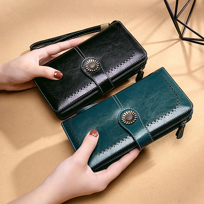 Women's Zipper Leather Clutch Wallet Large Capacity