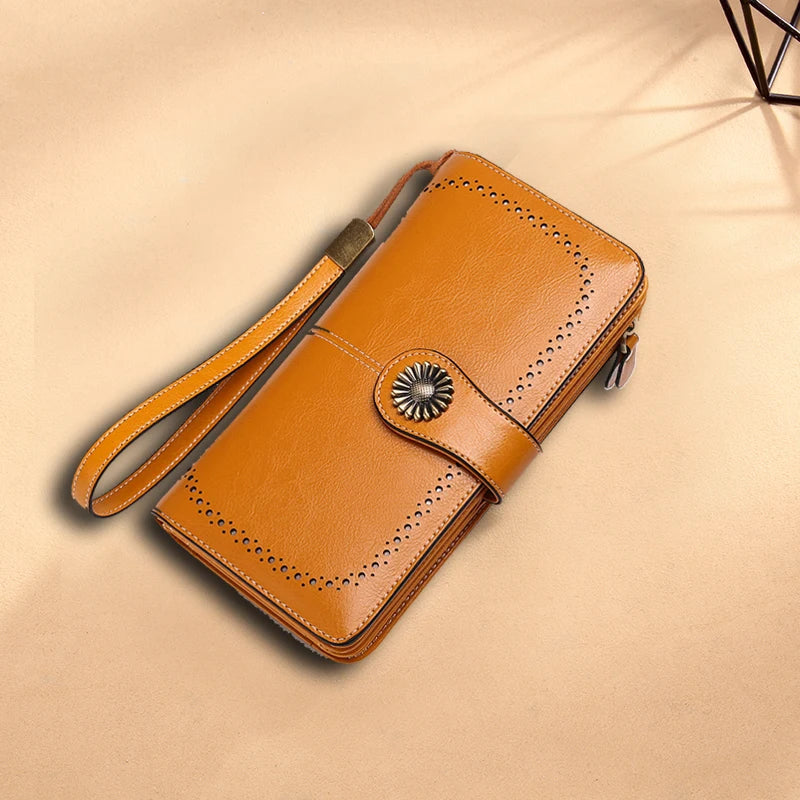Women's Zipper Leather Clutch Wallet Large Capacity