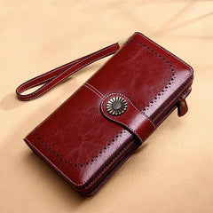 Women's Zipper Leather Clutch Wallet Large Capacity