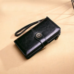 Women's Zipper Leather Clutch Wallet Large Capacity