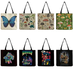 Customizable Beach Bag Butterfly Mushroom Print High Capacity Tote Bag