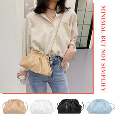 Pleated Hobos Single Shoulder Bag Soft PU Clip Purse Solid Handbag
