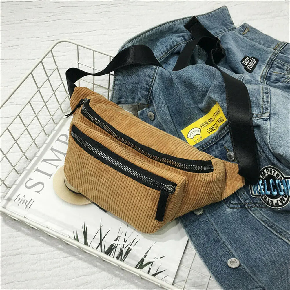 Ladies Canvas Fanny Pack Street Money Banana Phone Chest Bag