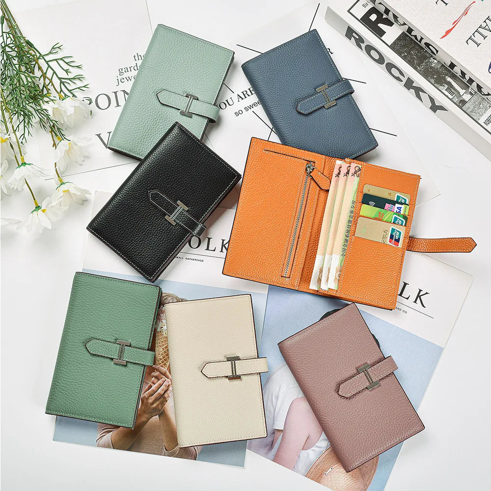 Women's Drawstring Wallet Long Leather Cosmetic Bag