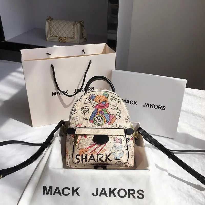 Mini Backpack Women PU Leather Shoulder Bag Cartoon Multi-Function Small Bagpack