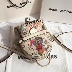 Mini Backpack Women PU Leather Shoulder Bag Cartoon Multi-Function Small Bagpack