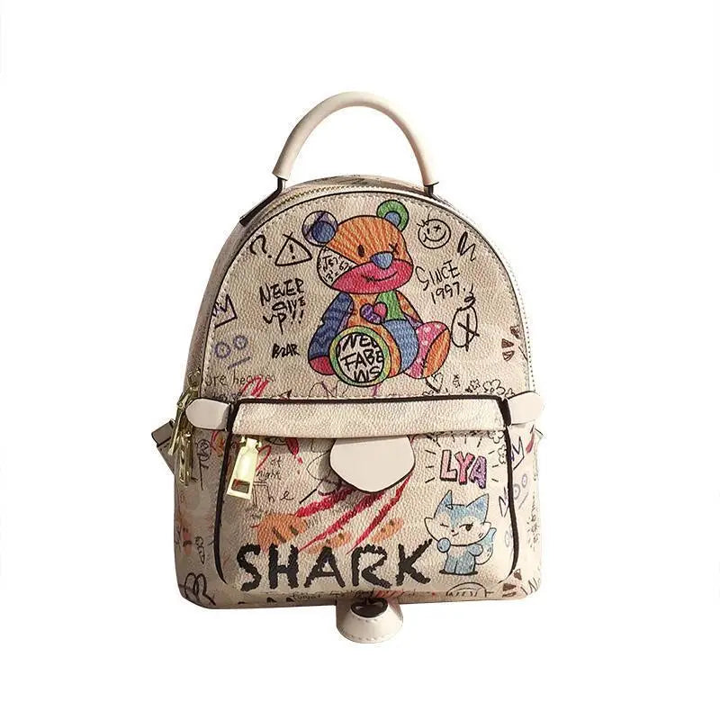 Mini Backpack Women PU Leather Shoulder Bag Cartoon Multi-Function Small Bagpack