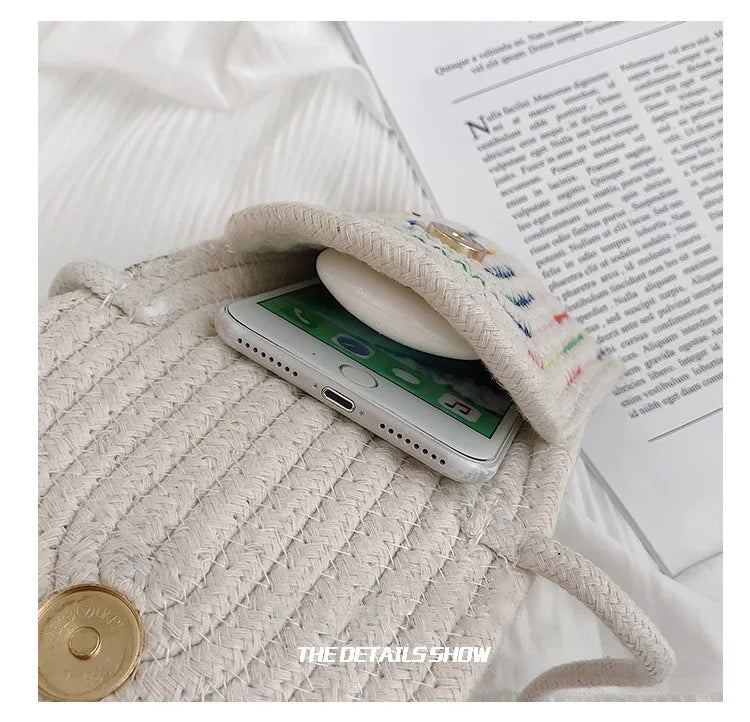 Women's Cotton Linen Shoulder Bag Mini Portable Messenger Phone Bag