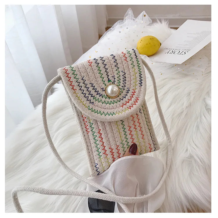 Women's Cotton Linen Shoulder Bag Mini Portable Messenger Phone Bag