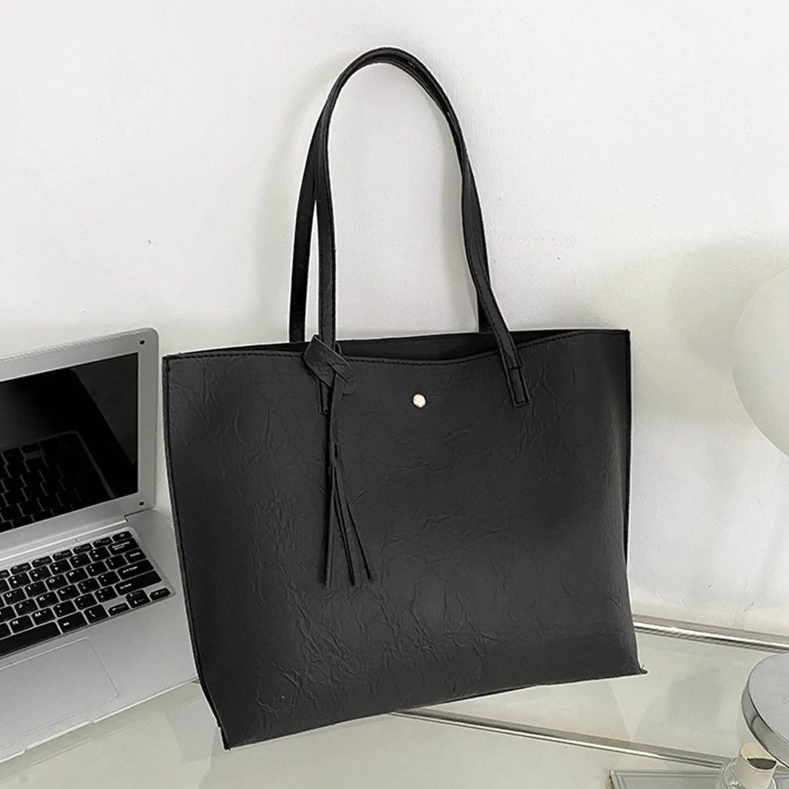 Fringed Leather Shoulder Bag Solid Color Large Capacity Crossbody Handbag