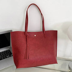 Fringed Leather Shoulder Bag Solid Color Large Capacity Crossbody Handbag