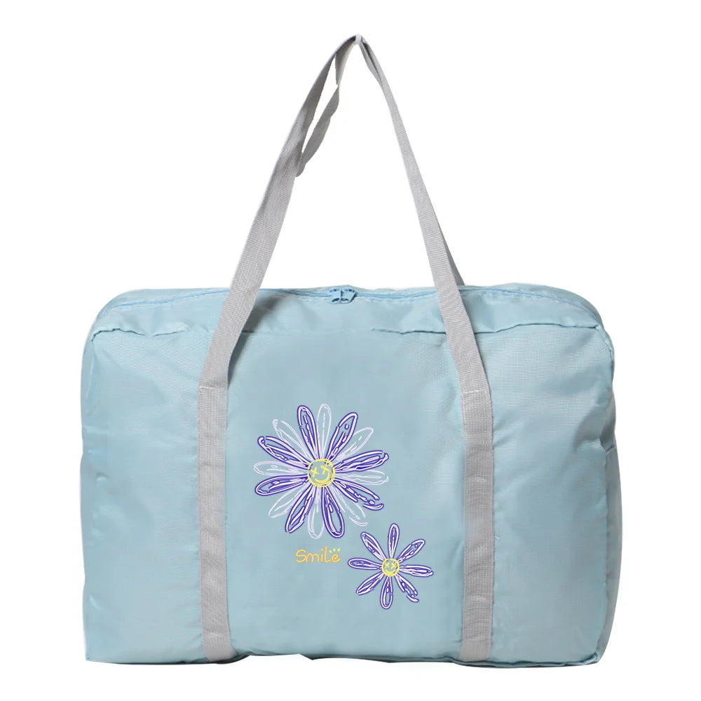 Women's Foldable Daisy Print Travel Bag Large Capacity