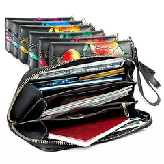 Leather Wallet RFID Embossing Flower Purse Clutch Bag Long Mobile Phone Bag