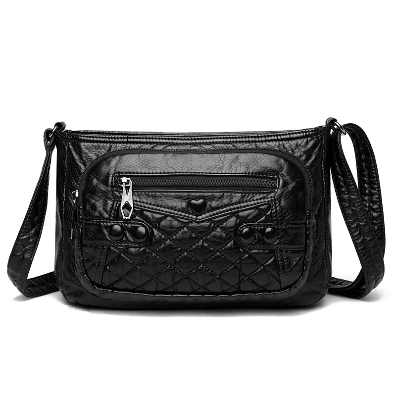 Women's Multilayer Crossbody Messenger Bag with Large Capacity