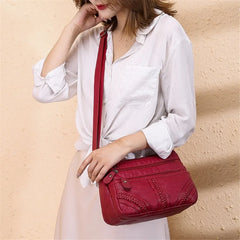 Women's Multi-pocket Messenger Bag Soft PU Leather Shoulder Bag
