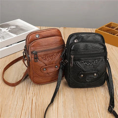 Retro PU Leather Handbags Small Mobile Phone Bag Women Casual Multi-layer