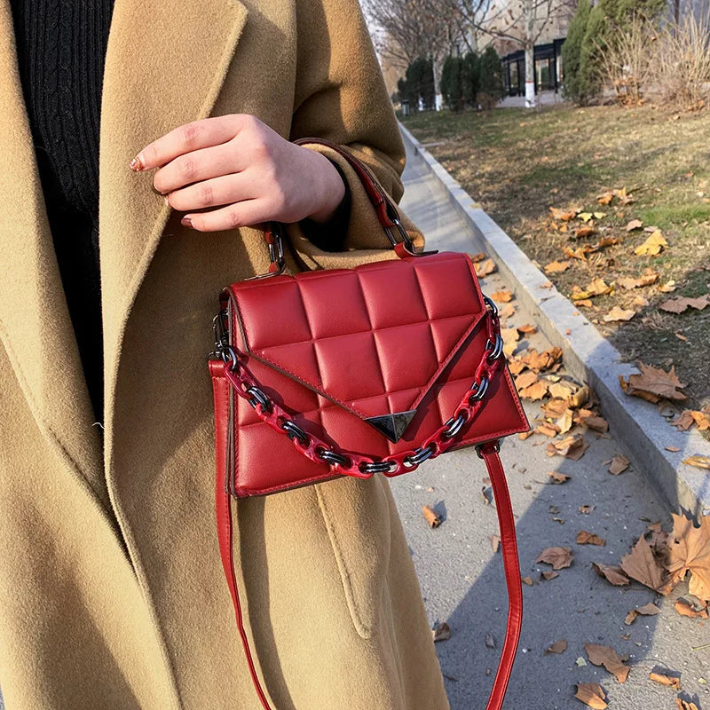 Small PU Leather Square Bag Lingge Shoulder Messenger Bags
