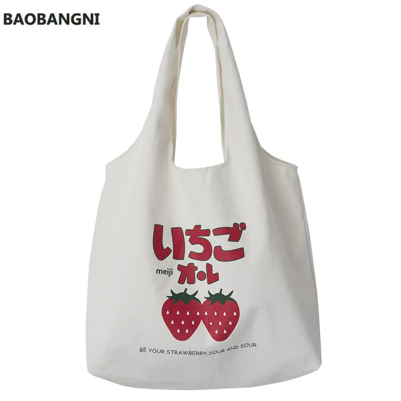 Large Capacity Strawberry Yogurt Printing Tote Bag