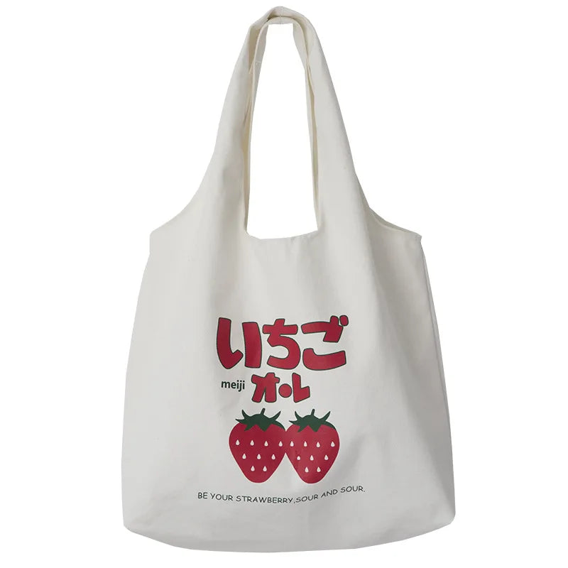 Large Capacity Strawberry Yogurt Printing Tote Bag