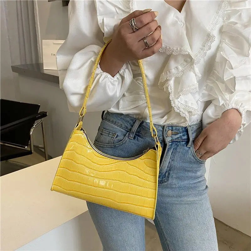 Crocodile Pattern Shoulder Messenger Bag Retro Style Casual Underarm Shoulder Ba