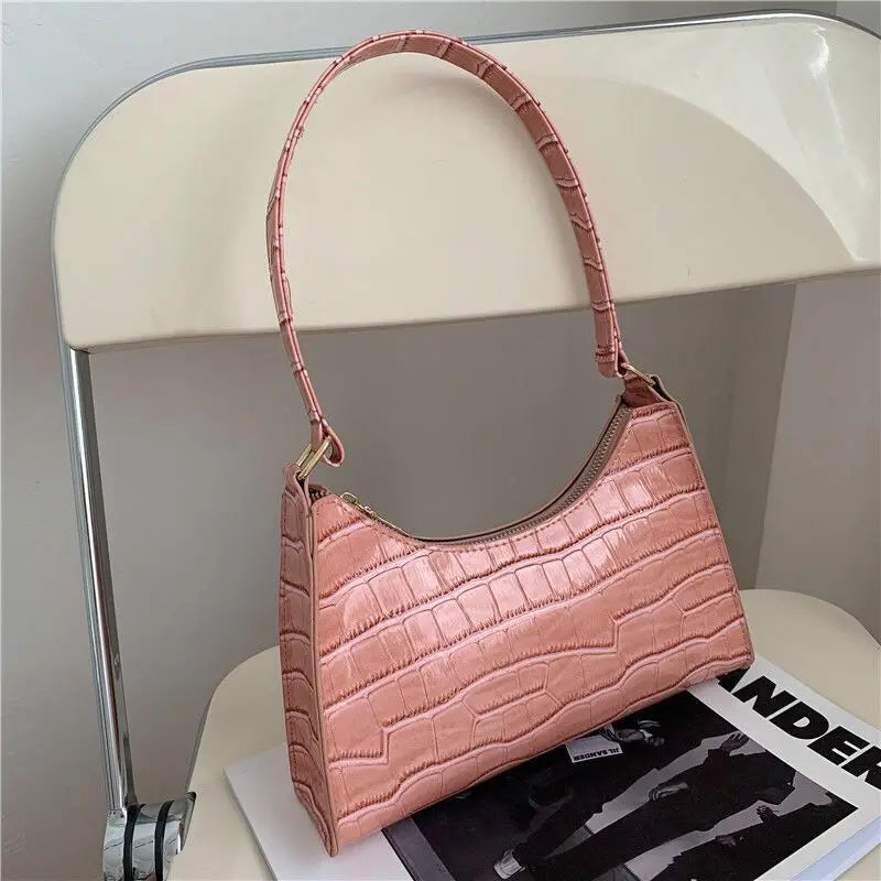 Crocodile Pattern Shoulder Messenger Bag Retro Style Casual Underarm Shoulder Ba
