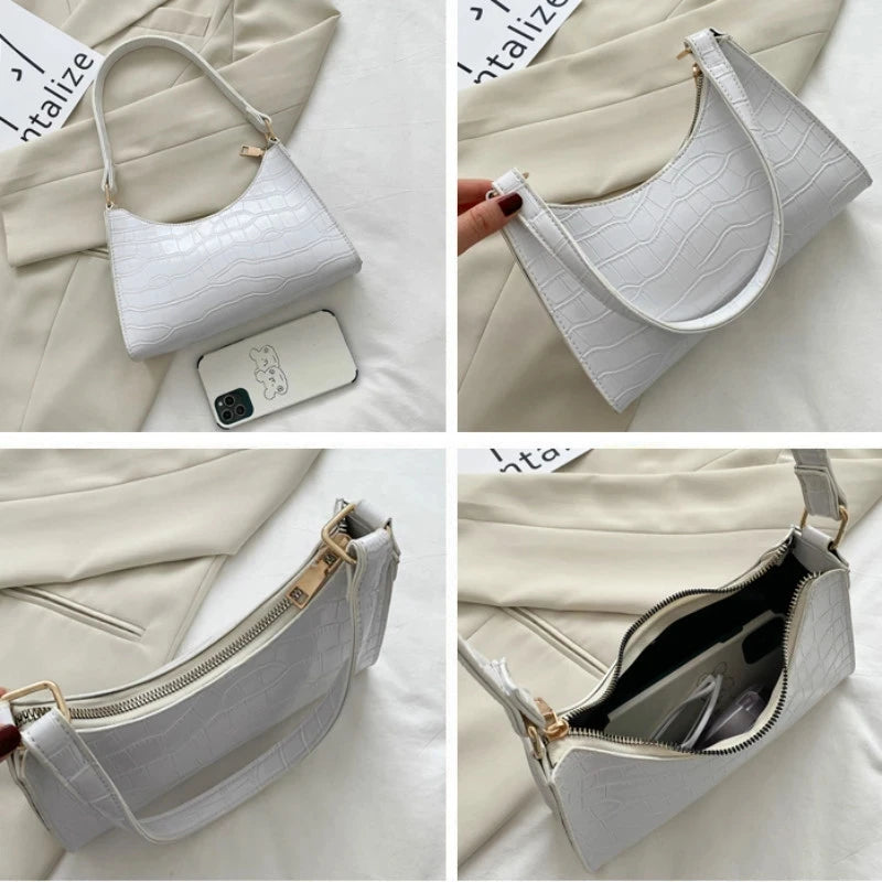 Crocodile Pattern Shoulder Messenger Bag Retro Style Casual Underarm Shoulder Ba