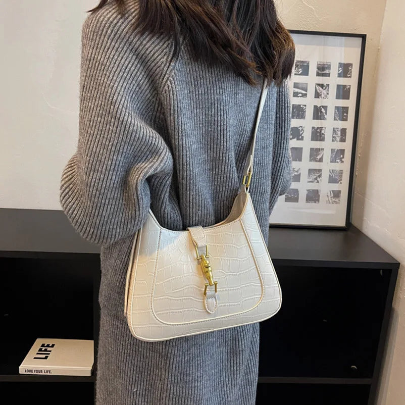 Vintage Crocodile Print Crossbody Bag for Women