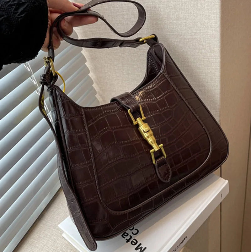 Vintage Crocodile Print Crossbody Bag for Women