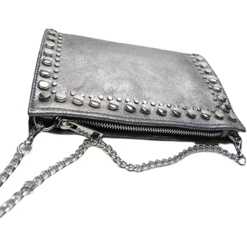 Matte Leather Chain Shoulder Bag Rivet Messenger Clutch