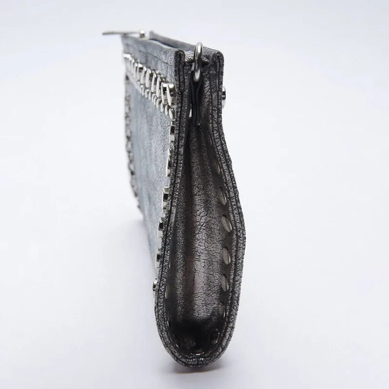 Matte Leather Chain Shoulder Bag Rivet Messenger Clutch