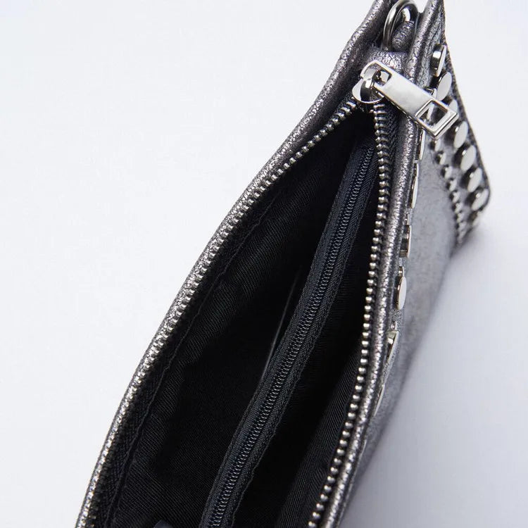 Matte Leather Chain Shoulder Bag Rivet Messenger Clutch